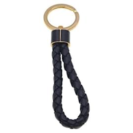 Bottega Veneta-Bottega Veneta Dark Navy Leather Keyring-Golden,Navy blue