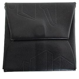Hermès-Hermes Black Embossed Leather Coin Purse-Black