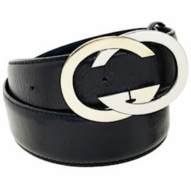 Gucci-Gucci Interlocking G Men's Leather Belt-Black,Silvery,Golden