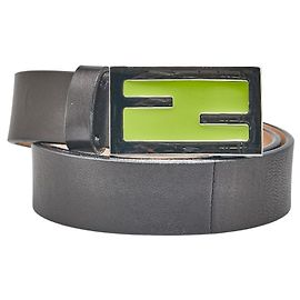 Fendi Men's Leather Belt Black Silvery Green