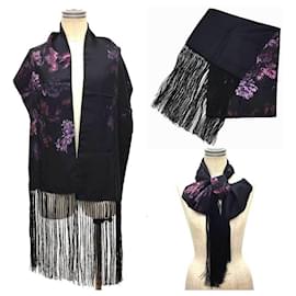 Gucci-Gucci Silk Stole in Black and Purple-Black,Purple