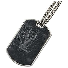 Louis Vuitton-Louis Vuitton Monogram Eclipse Collier Plaque Necklace-Silvery