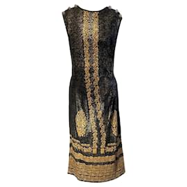 Chanel-Robe maxi de podium-Noir,Doré,Métallisé