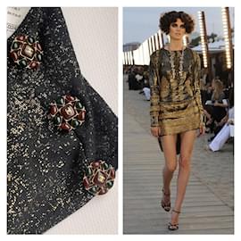 Chanel-Robe maxi de podium-Noir,Doré,Métallisé