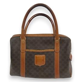 Céline-CELINE Vintage Macadam Leather Mini Boston Bag-Brown