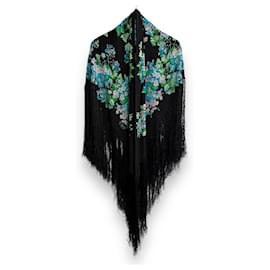 Gucci-Gucci Floral Print Triangle Scarf-Black,Blue,Green