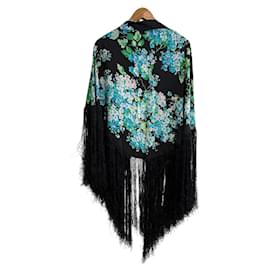 Gucci-Gucci Floral Print Triangle Scarf-Black,Blue,Green