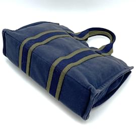 Hermès-Sac Tote PM Hermes Foult-Bleu Marine