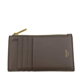 Céline-Celine Gray Leather Coin Purse-Brown