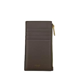 Céline-Celine Gray Leather Coin Purse-Brown