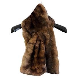 Salvatore Ferragamo-Salvatore Ferragamo Silk Lining Fur Orirag Scarf Tippet-Brown,Beige