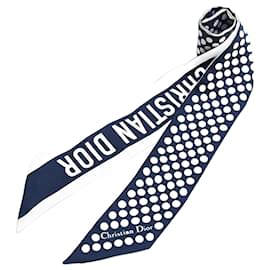 Christian Dior-Christian Dior Silk Scarf-White,Navy blue