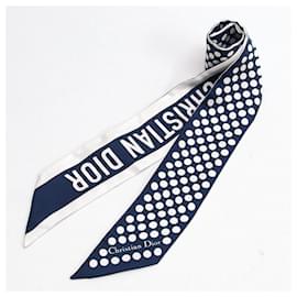 Christian Dior-Christian Dior Silk Scarf-White,Navy blue