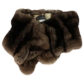 Salvatore Ferragamo-Salvatore Ferragamo Brown and Gold Silk Rabbit Fur Tippet-Brown,Golden