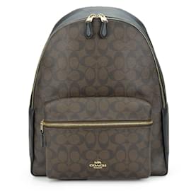 Coach-Coach Signature Leather Backpack-Brown,Black