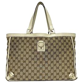 Gucci-Gucci Beige Canvas and Leather Tote Bag-Beige