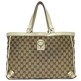 Gucci-Gucci Beige Canvas and Leather Tote Bag-Beige