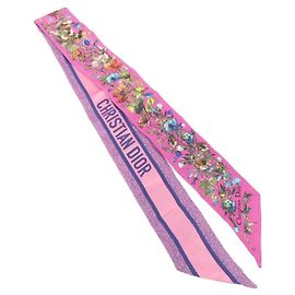 Cachecol de seda multicolorido Christian Dior Rosa Multicor