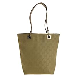 Gucci-Gucci Gold GG Canvas Leather Tote Bag-Golden