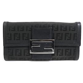 Fendi-Fendi Long Wallet in Black Canvas and Leather-Black