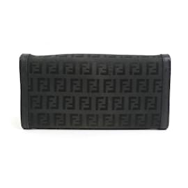 Fendi-Fendi Long Wallet in Black Canvas and Leather-Black