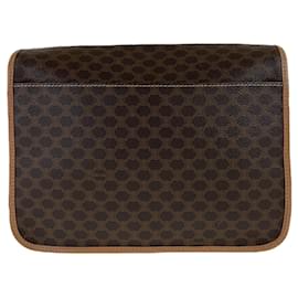 Céline-Celine Macadam Brown Gold Hardware Shoulder Bag-Brown
