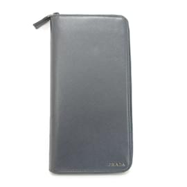 Prada-Prada Saffiano Leather Organizer Long Wallet-Navy blue