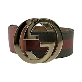 Gucci-Gucci Interlocking Canvas Belt-Brown,Pink