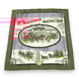 Hermès-Hermes Carré 90 L'HIVER EN POSTE Scarf-Red,Multiple colors