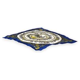 Hermès-Hermes Pleated Scarf 90 LA PROMENADE DE LONGCHAMPS-White,Blue