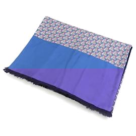 Hermès-Hermes Silk and Angora Scarf-Blue,Multiple colors,Navy blue
