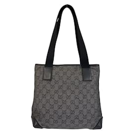 Gucci-Gucci Black GG Canvas Leather Tote Bag-Black