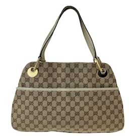 Gucci-Gucci Beige Brown Ivory GG Canvas Shoulder Tote Bag-Brown,Beige,Cream