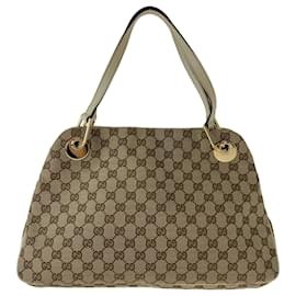 Gucci-Gucci Beige Brown Ivory GG Canvas Shoulder Tote Bag-Brown,Beige,Cream
