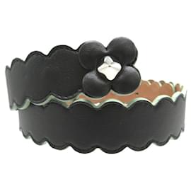 Fendi-Fendi Flower Motif Leather Belt-Black