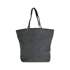 Gucci-Gucci Black GG Canvas Leather Tote Bag-Black
