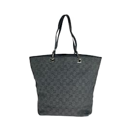 Gucci-Gucci Black GG Canvas Leather Tote Bag-Black