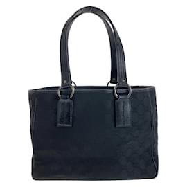 Gucci-Gucci Black GG Canvas Leather Tote Bag-Black