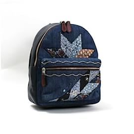 Coach-Coach Mini Backpack Denim Star Patchwork x Leather-Black,Navy blue