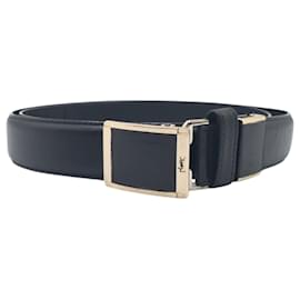Yves Saint Laurent-Yves Saint Laurent Vintage Black Silver Leather Belt-Black,Silvery