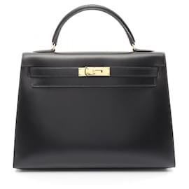Hermès-Hermes Kelly 32 Handbag in Black Calfskin-Black