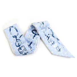 Hermès-Foulard en soie Twilly Hermes en bleu et blanc-Blanc,Bleu