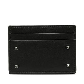 Tarjetero Valentino Rockstud en cuero negro Negro