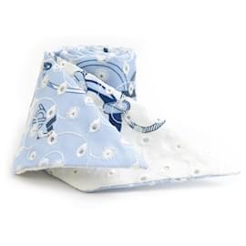 Hermès-Foulard en soie Twilly Hermes en bleu et blanc-Blanc,Bleu