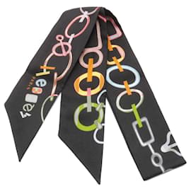 Hermès-Foulard HERMES Twilly DO RE BOUCLES-Noir