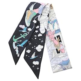 Hermès-Hermes Twilly Sur Mon Nuage Scarf-Black,White,Multiple colors