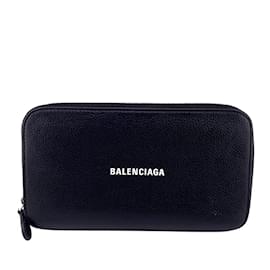 Balenciaga-Balenciaga Black Leather Long Wallet-Black