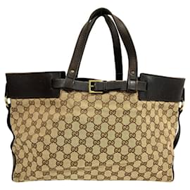 Gucci-Gucci GG Canvas Tote Shoulder Bag-Brown