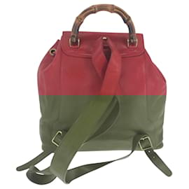Gucci-Gucci Bamboo Red Brown Gold Hardware Leather Backpack-Brown,Red