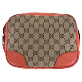 Gucci-Gucci GG Canvas Leather Shoulder Bag-Brown,Orange